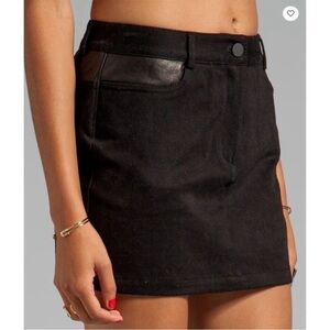 T by Alexander Wang Black denim Mini Skirt with leather pocket detail